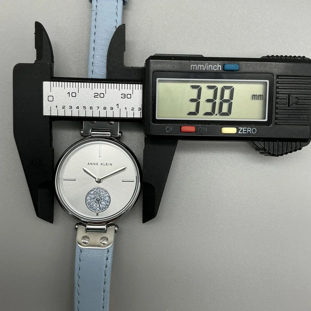 Anne Klein Womens Watch 34mm Silver Tone Blue Leather AK/3384 New Battery